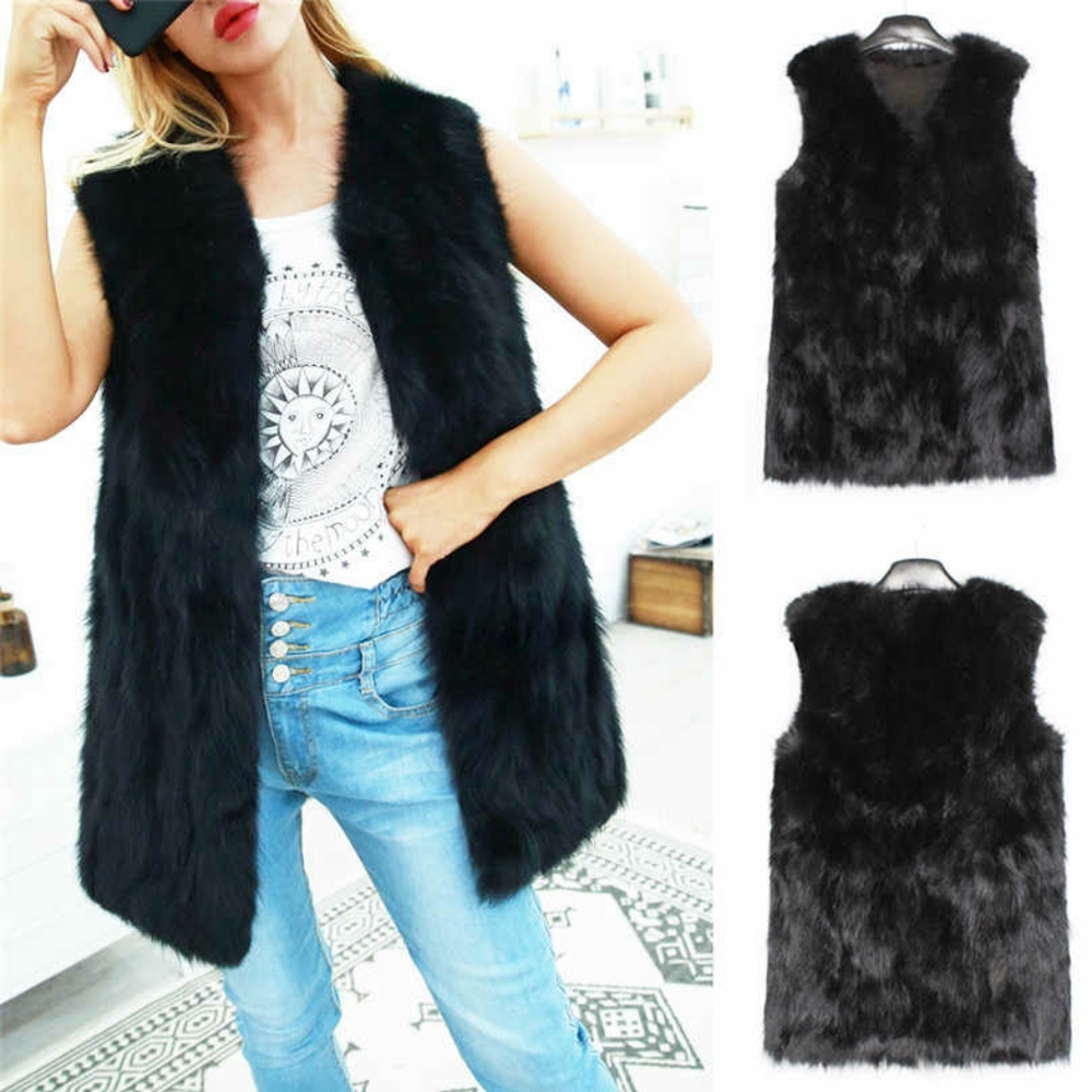 Lanshifei Black Faux Fur Hooded Coat